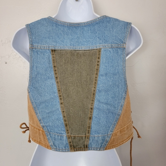 Derriere's Jeans Vintage Women's Small Blue Denim Vest Jean Waistcoat Tri-tone - Picture 4 of 8